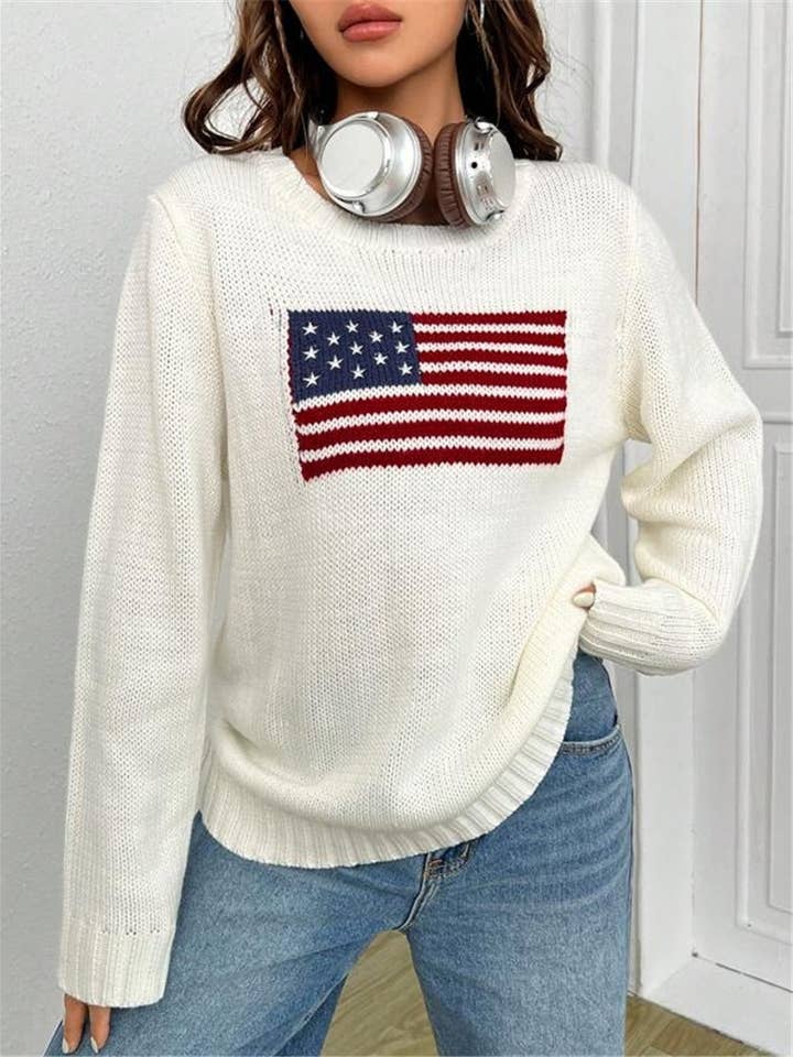 Rosa Clothing - Wholesale Knit Sweater - Women's - American Flag Knit Sweater