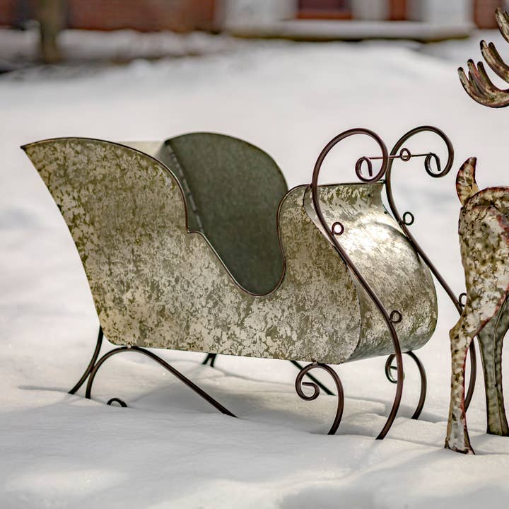 Zaer Ltd. International - Wholesale Christmas Decoration - Large Galvanized Reindeer and Sleigh Decoration