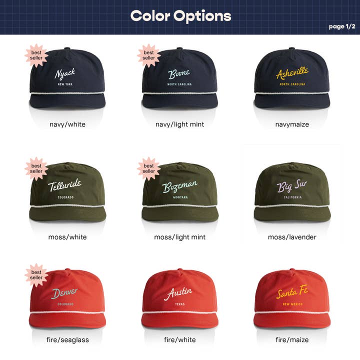 Endless August Supply Co. - Vente Casquette à visière plate – unisexe - Chapeau en corde de nylon personnalisé | Chapeau avec nom | Chapeau de ville script5