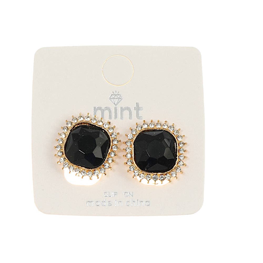 Atlas Fashion - Vente Boucles d'oreilles à clip - Clip sur boucle d'oreille halo noir