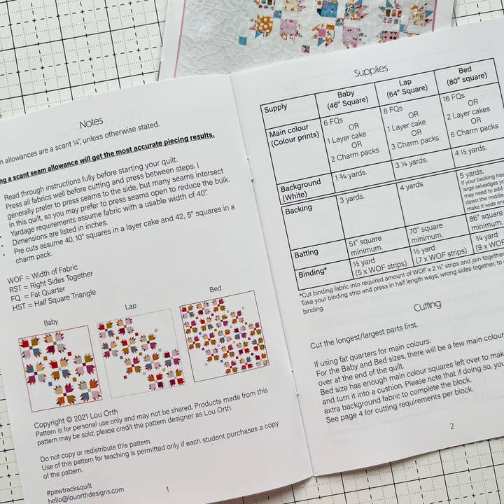 Lou Orth Designs - Wholesale Craft Sewing Kit - Paw Tracks - Paper pattern1
