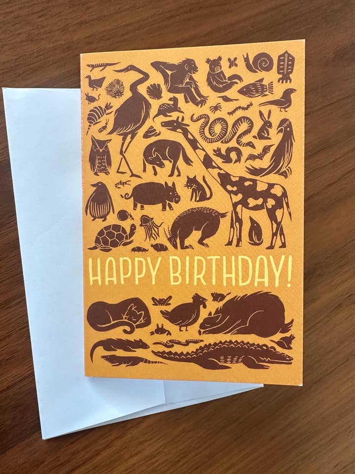 Carte de vœux d'anniversaire avec art animalier dessiné à la main pour une fête pour la vente par Jennifer Yung Art