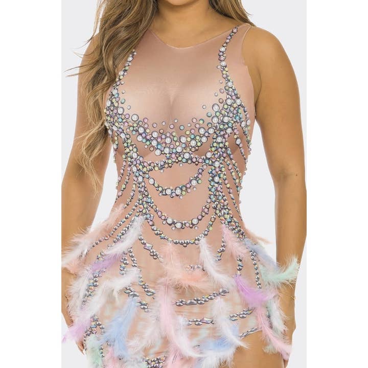ASIS Sexy Sleeveless Faux Feather Detail Dress for wholesale on Faire