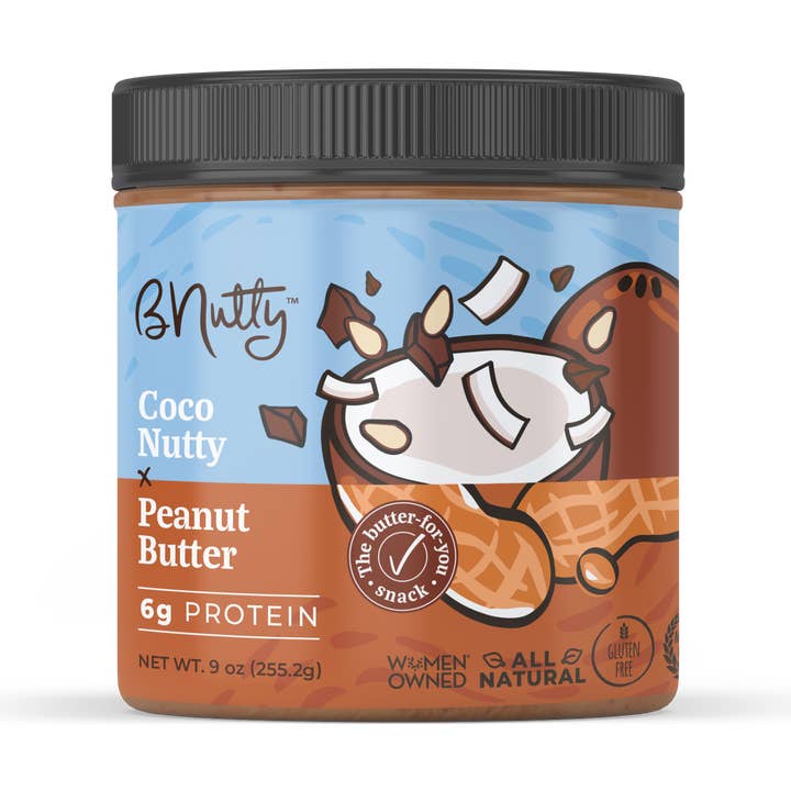 BNutty Peanut Butter - Venta al por mayor Cremas de frutos secos - Crema de cacahuete Coco Nutty Nutty, caja de 6, 9 oz0