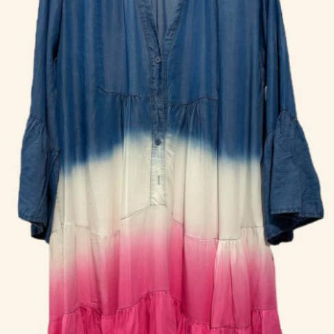 NBDEGP Pink Italian Ombre Tiered Dress with Ruffled Sleeves for wholesale by LOOWIE