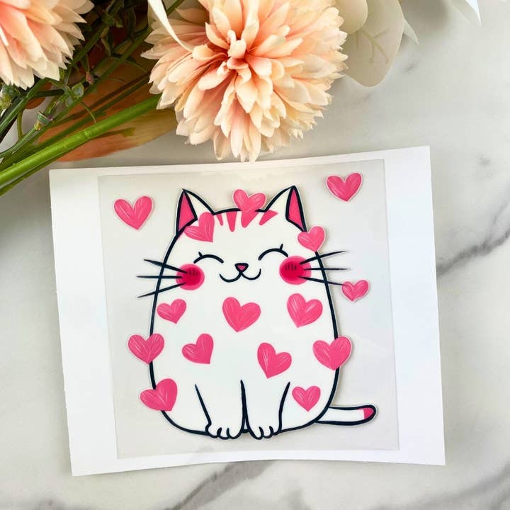 Corazón Gato | Calcomanía DTF UV de 4" para venta al por mayor de HKS Custom Designs