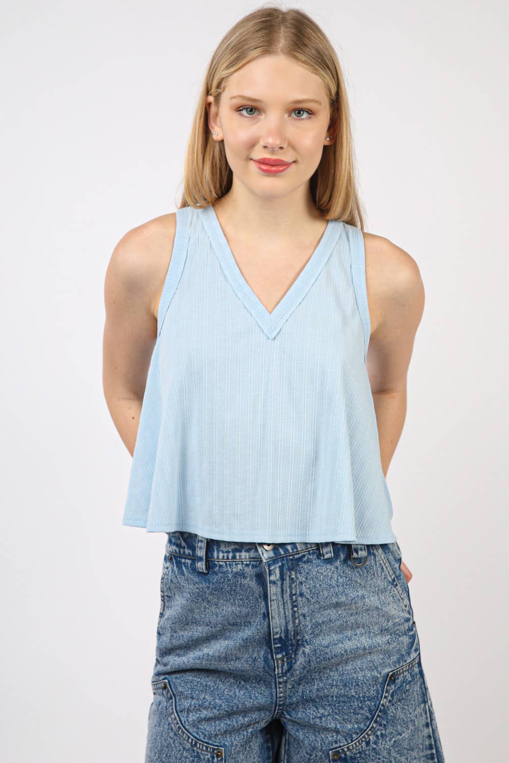 VERY J - Wholesale Knit Top - Women's - NT11632-Sleeveless Soft Knit Swing Crop Top2