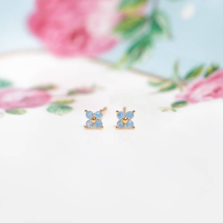 Girls Crew - Wholesale Stud/Post Earrings - Teeny Tiny Blue Blossom Studs7