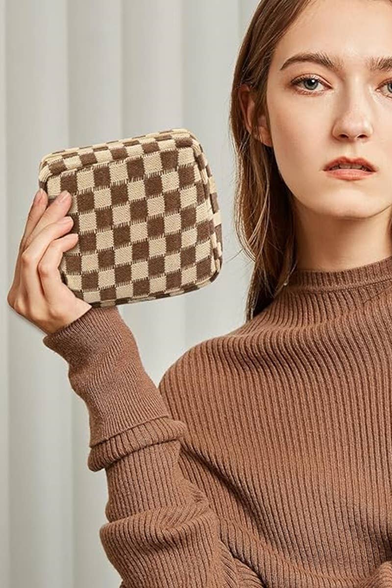 42POPS - Wholesale Makeup/Cosmetic Bag - ,,,, SI-26666 Mini Checkered Makeup Cosmetic Travel Case1