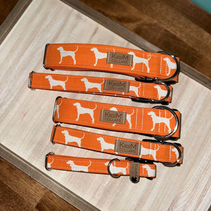 K and M Collars - Wholesale Pet Collar - Dog - White Dogs on Orange Dog Collar, Tennessee, K and M Collars1