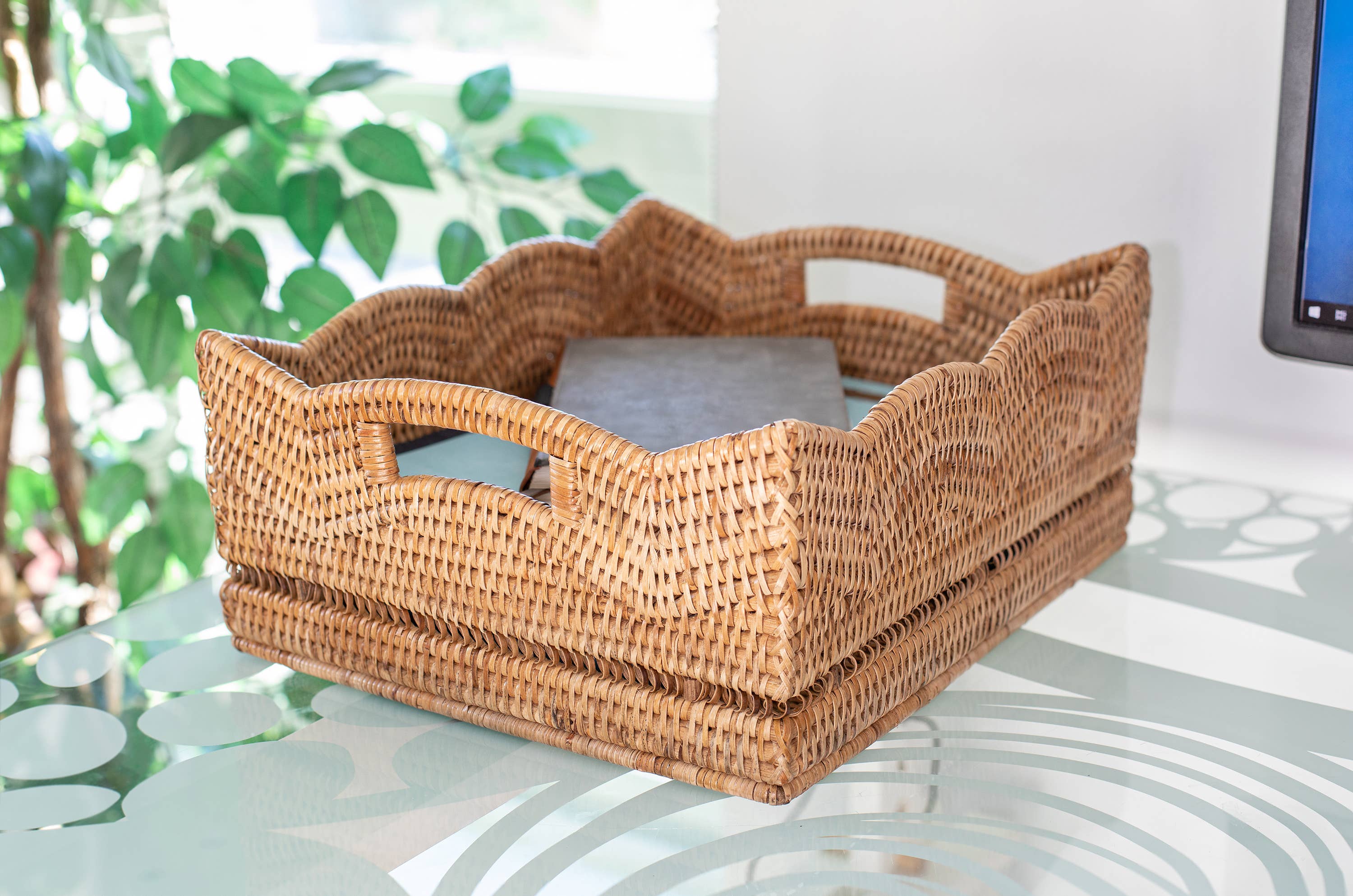 Artifacts Trading Company – Cesta por atacado – Cesto de Armazenamento em Rattan para Prateleira – Design de Escalope10