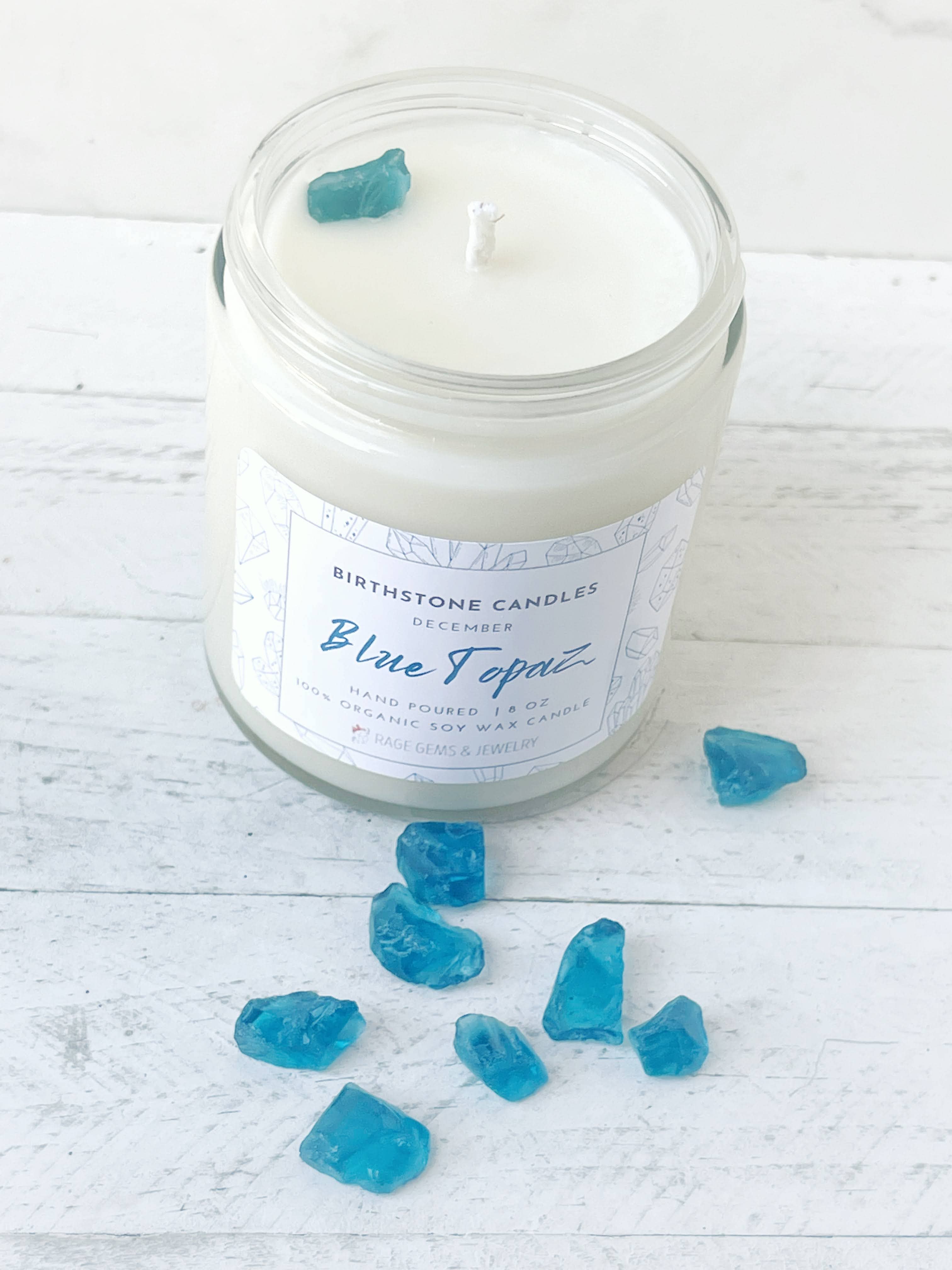 Rage Gems & Jewelry – Engroshandel Glaslys – December Birthstone Organisk Soy Wax Candle med Blå Topaz1
