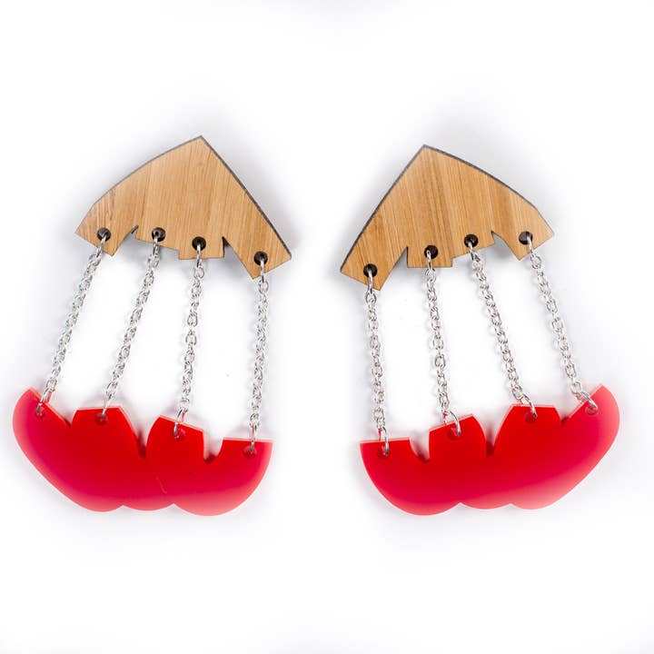 Bomb Bamboo and Red Dangle Earrings for wholesale by Darling Marcelle