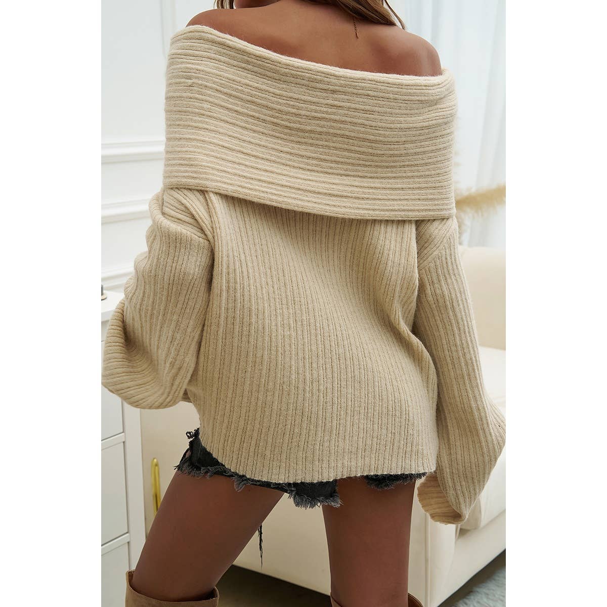 Supreme Fashion – wholesale Pullovertröja - Dam – Solid långärmad off shoulder lös tröja8