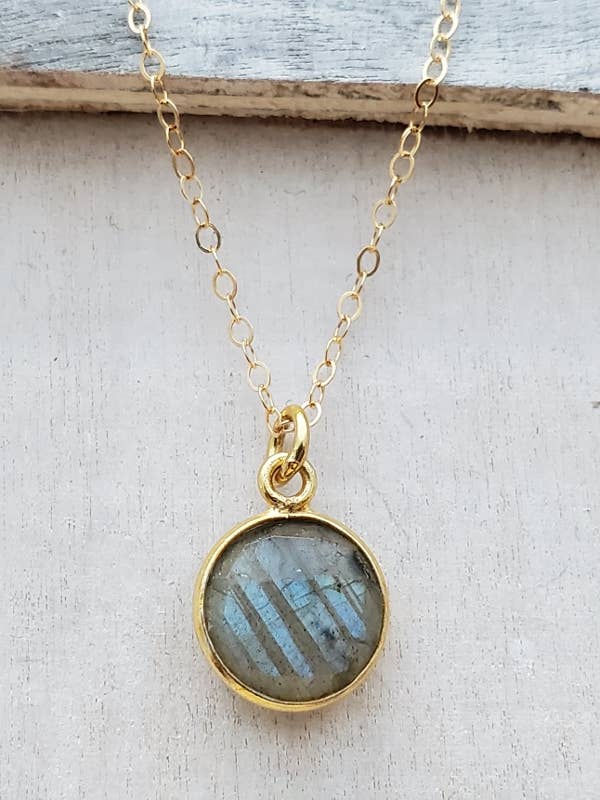 Gold Round Labradorite Necklace for wholesale by Sosie Designs
