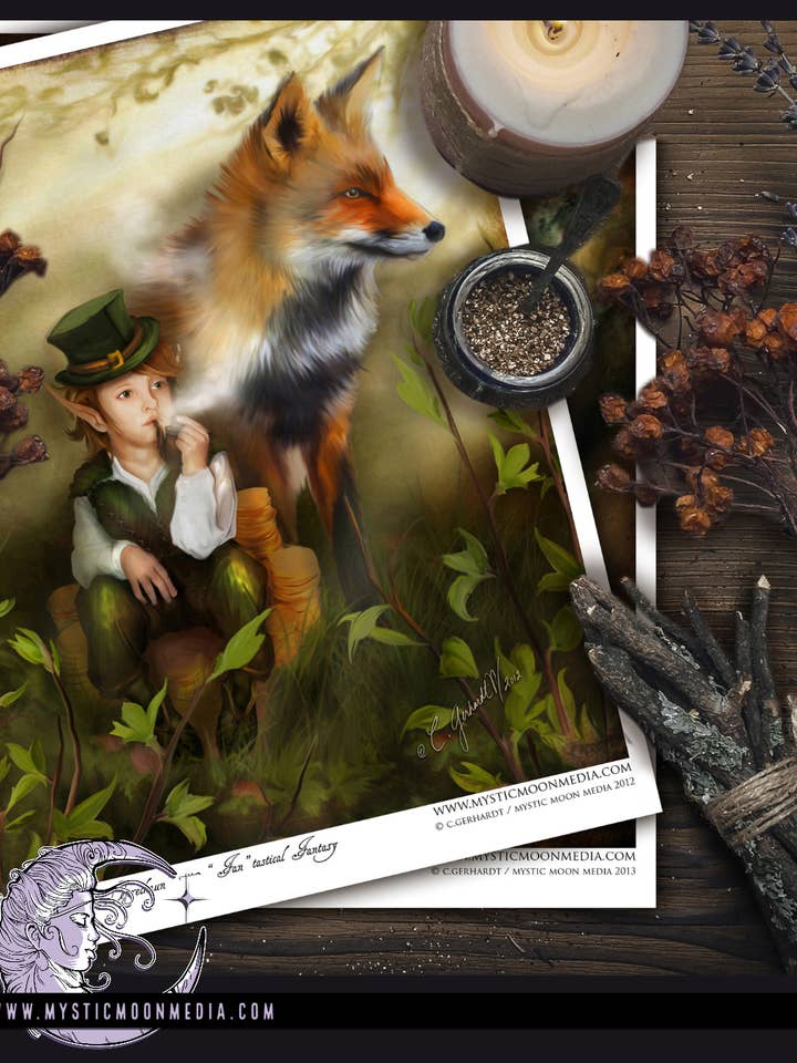 Woodland Fantasy Kunstdruck „The Woodland Leprechaun“ für den Großhandel von Mystic Moon Media LLC