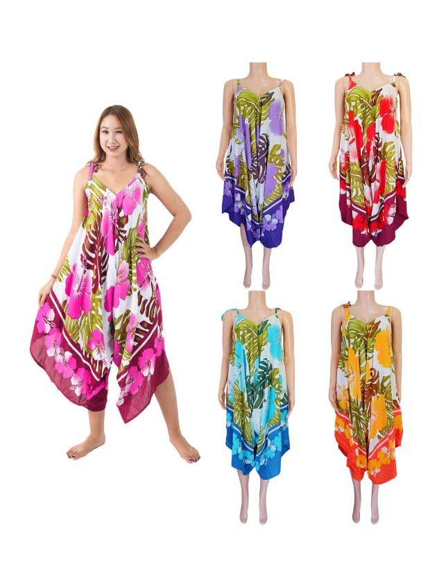 Tropical Floral and Leaves Print Jumpsuit for wholesale by DK Hawaii