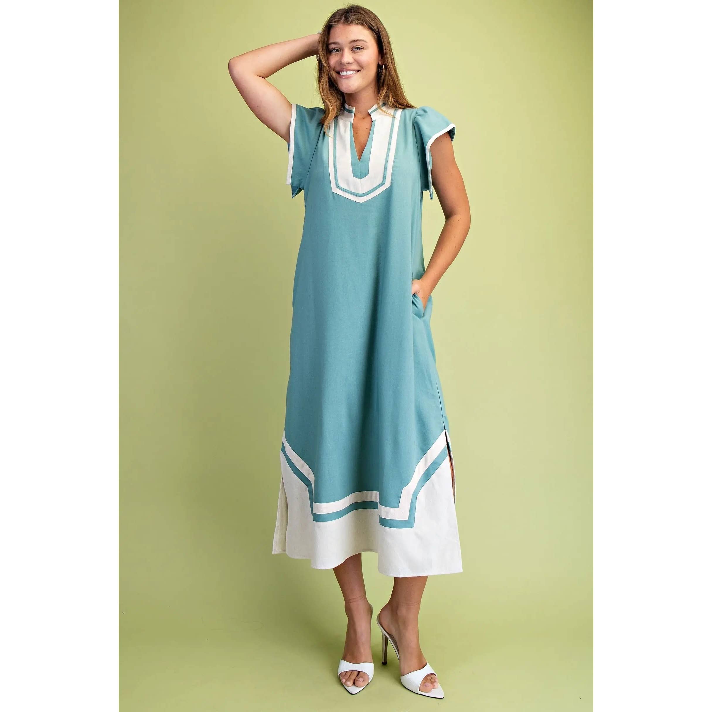 STYLE USA - Wholesale Dress - Women's - NEW V-Neck Midi Dress12