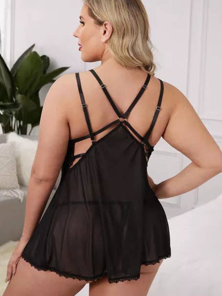 Kix'ies - Wholesale Chemise - Women's - Black Dream Plus Size Babydoll Lingerie