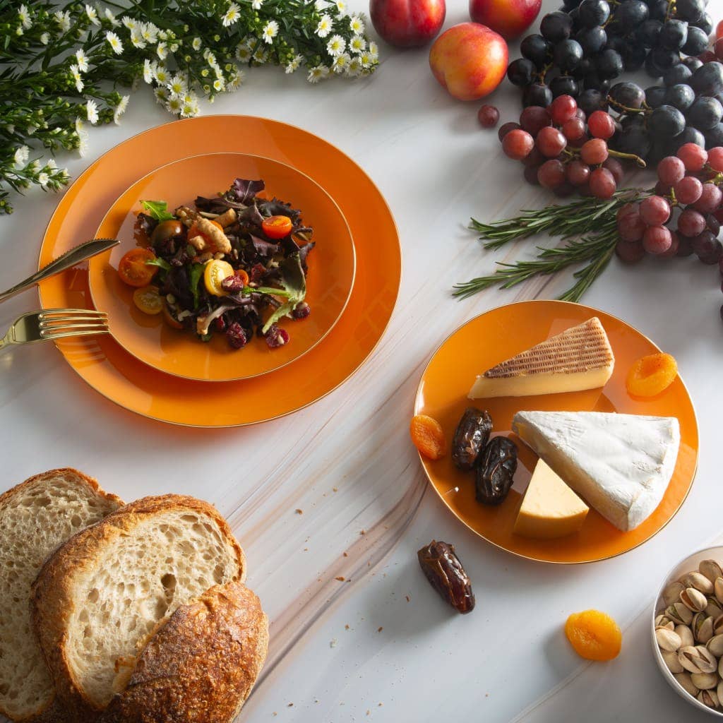 Luxe Party - Wholesale Disposable Plate - Round Leather • Gold Plastic Plates | 10 Pack2