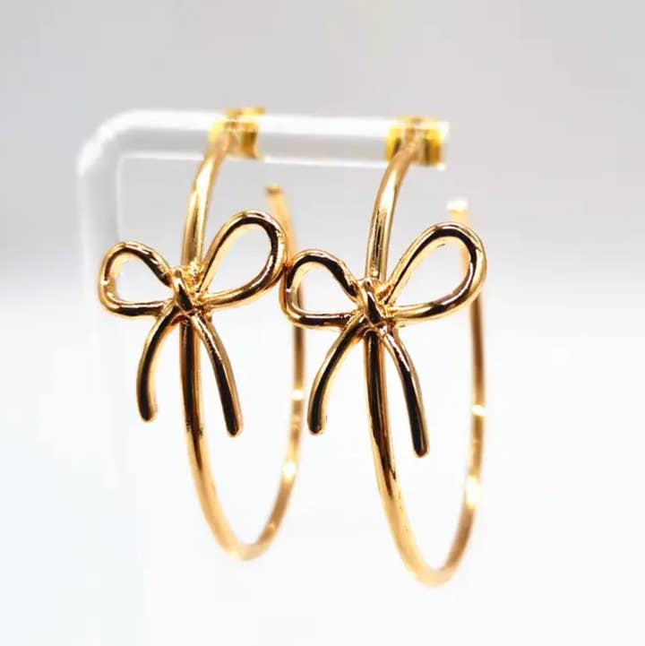 Everly Yours - Wholesale Hoop Earrings - 14K Gold Bow Hoop Earring, Cute Boho Chic Big Hoops 1