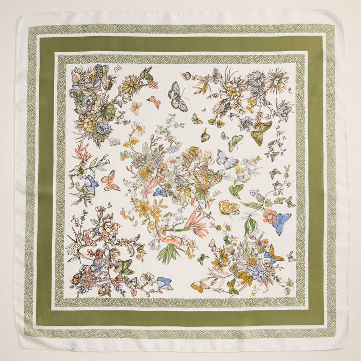 Frem - Wholesale Scarf - Women's - Floral Butterfly Silk Texture Square Scarf