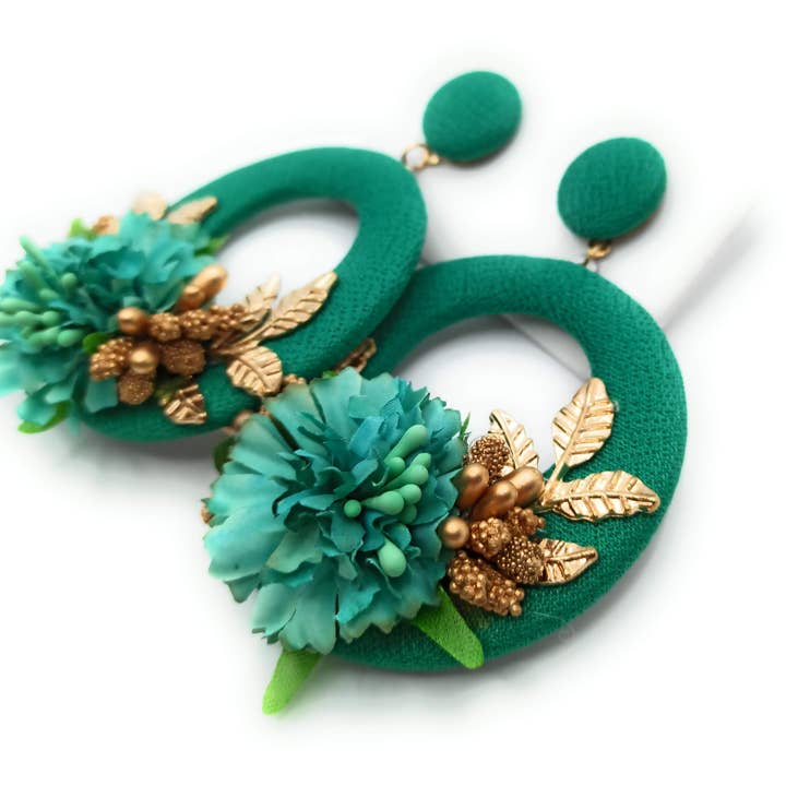 BRANDELIA - Wholesale Dangle Earrings - Large flamenco earrings · Turquoise hoop1