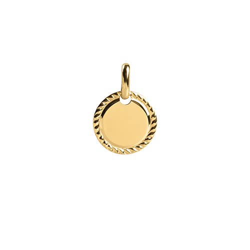 Bijoux Fabrication Française - Wholesale Individual Charm/Pendant - Round Engravable Medal – Twisted Edge – Gold Plated – 925 St5