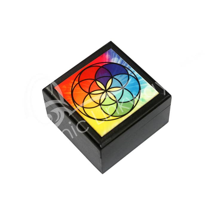 Oceanic Linkways Inc - Wholesale Decorative Box - (PC)BOX - WOOD SEED OF LIFE CHAKRA PRINTED 2"0