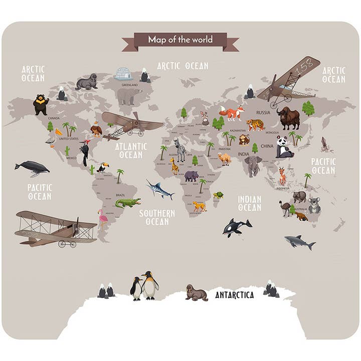 Cabeceira de vinil com mapa-múndi infantil marrom por atacado de Pinted