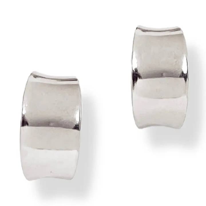 Chunky roestvrijstalen halve hoepeloorbellen - glad zilver voor wholesale door Creek and Elm