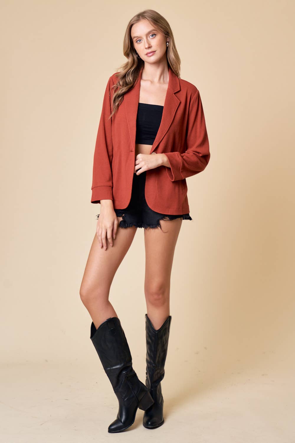 Doe and Rae - Wholesale Blazer - Women's - Placket Sleeve Knit Blazer - 10325J7