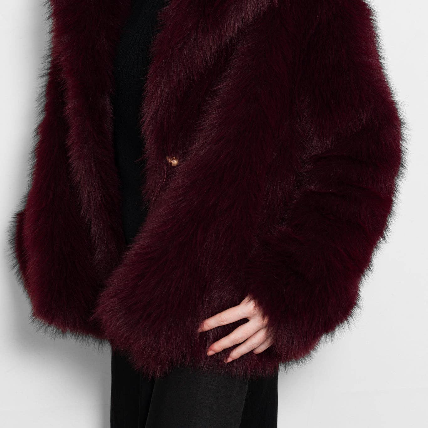 Sarta - Wholesale Fur/Faux Fur Coat - Women's - Monroe Shawl Collar Jacket- Berry, Faux Fur7