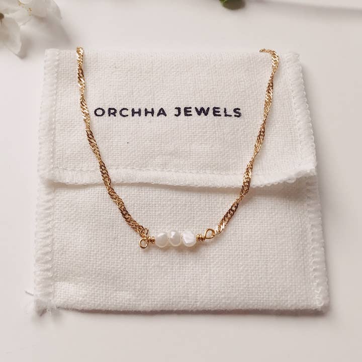Minimalist dainty white pearl bar necklace for wholesale by Orchha Jewels