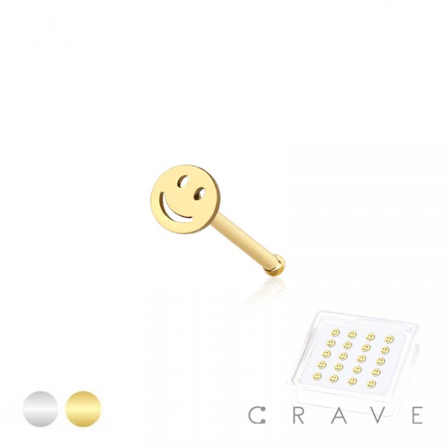 CRAVE – Großhandel Nasenring – 20 STÜCK SMILE FLACHKOPF 316L CHIRURGENSTAHL NASENRING BOX1