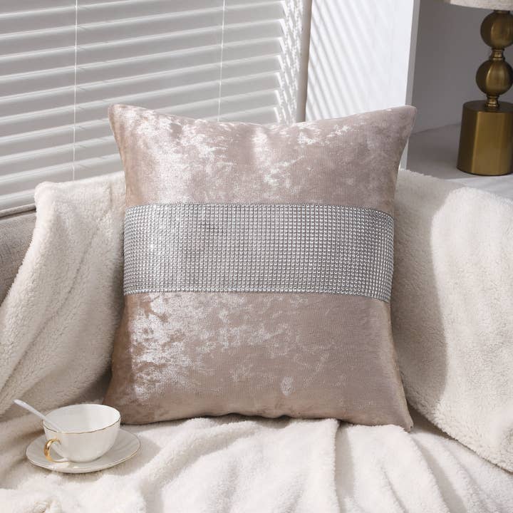 RKAAS HOME – wholesale Prydnadskuddfodral – Diamante Sparkle/Bling Crushed Ice Velvet Square Champagne Färg Kuddfodral 45x45 CM (Set om 2 och 4 st)