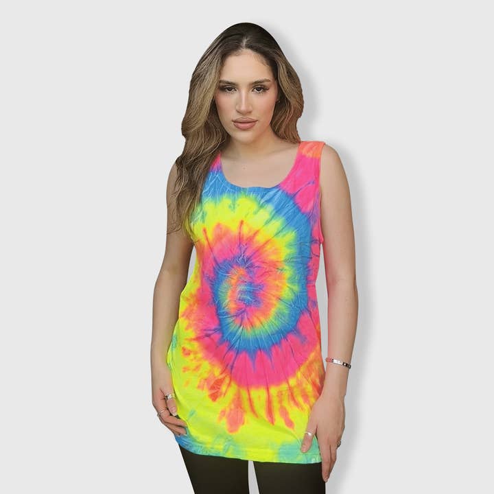 ILTEX Apparel - Wholesale Tank Top - Women's - Tie Dye Neon Rainbow Tank Top