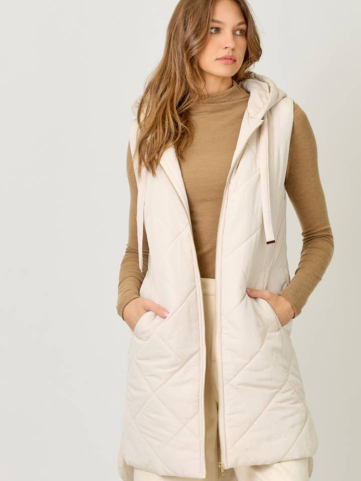 61143 Quilted Puffer Long Hoodie Vest for wholesale by Mystree