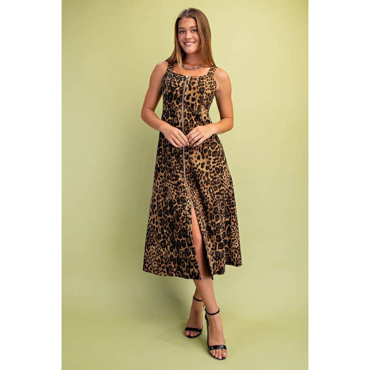 Vestido midi con cremallera frontal de leopardo para venta al por mayor de STYLE USA