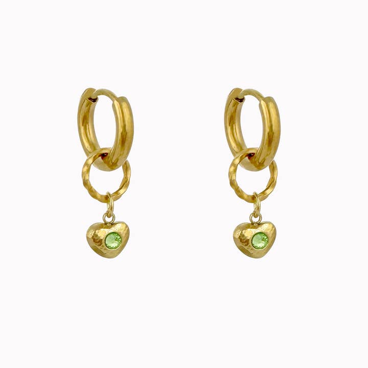 Brincos com coração e pedra verde por atacado de Don' aparte
