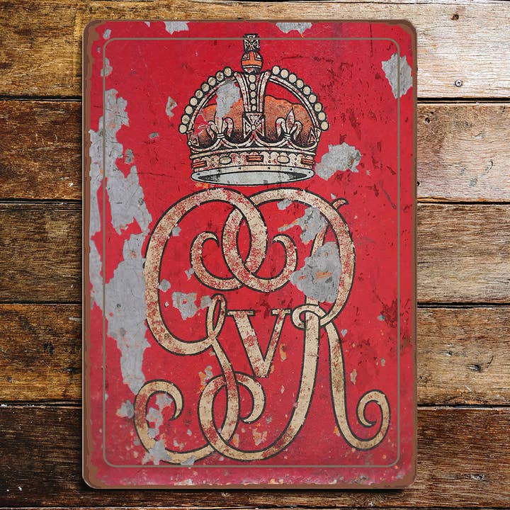 Targa in metallo stile vintage George V Royal per la vendita all'ingrosso da parte di The British Metal Signs Company