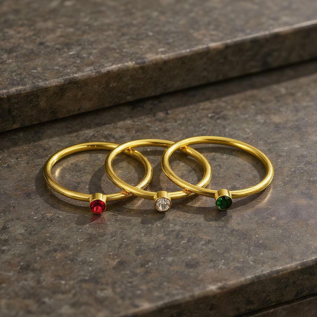 Katinki - Wholesale Single Stone/Solitaire Ring - 18K Gold Stainless Steel Birthstone Stacking Ring0