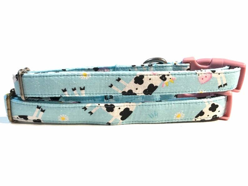 Very Vintage Designs - Wholesale Pet Collar - Cat/Dog - Jersey Cows - Blue Fun Organic Cotton Pet (Dog & Cat) Collar1