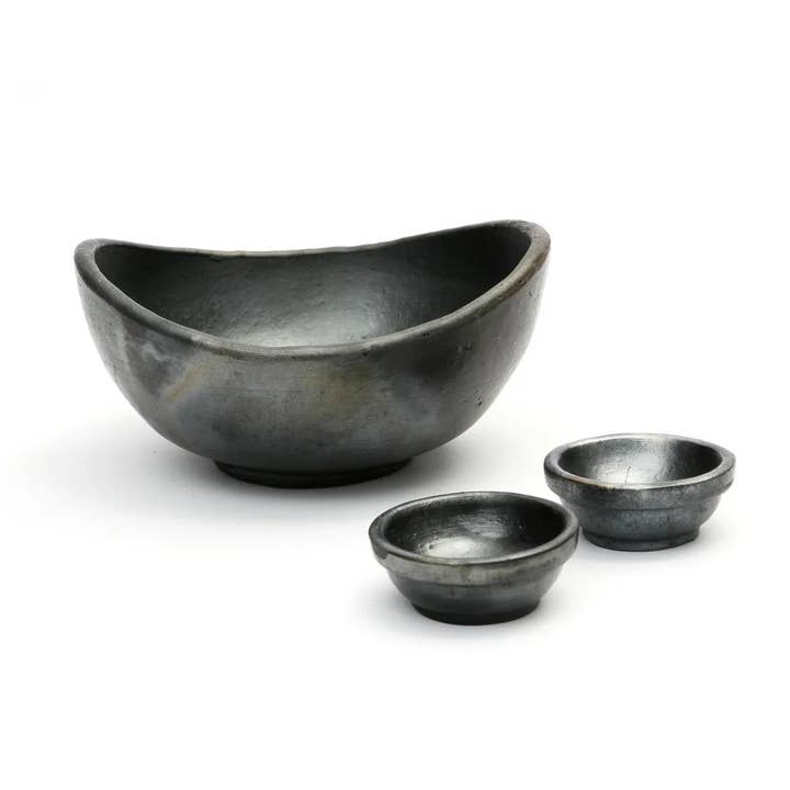 Bazar Bizar Living - Wholesale Decorative Plate/Dish/Bowl - The Burned Curved Bowls - Black - Set of 3