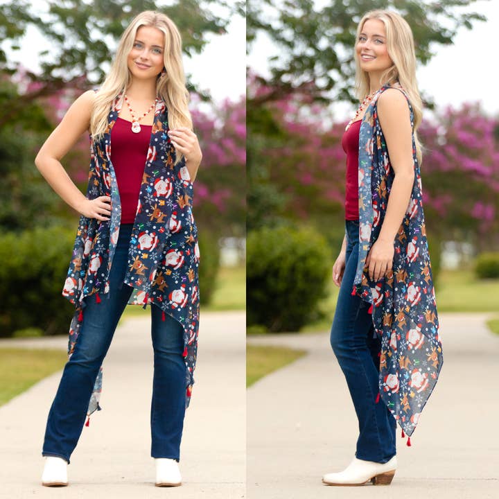 Santa Claus Holiday Print Vest for wholesale by Your Fashion Wholesale