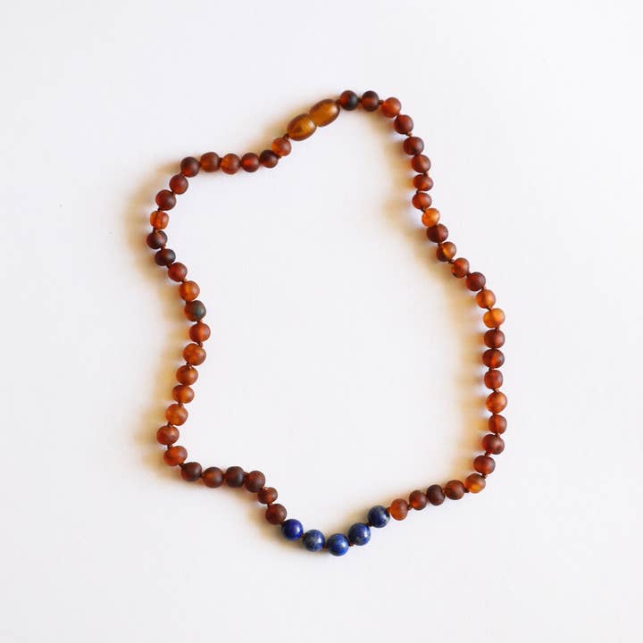 CanyonLeaf - Wholesale Beaded/pearl necklace - Raw Cognac Baltic Amber + Lapis Lazuli Beaded Necklace2