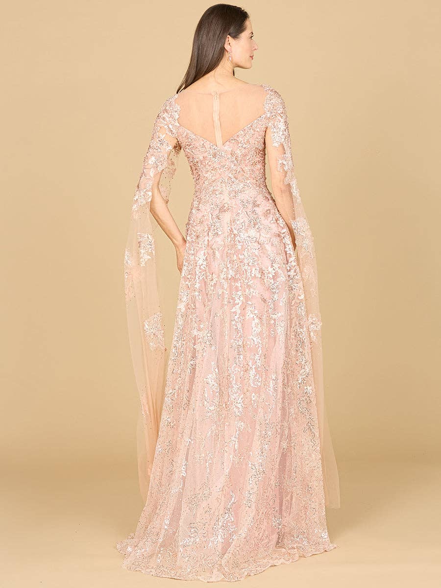 Lara New York - Wholesale Gown - Women's - Lace Gown with Cape Sleeves, Sweetheart Neckline6