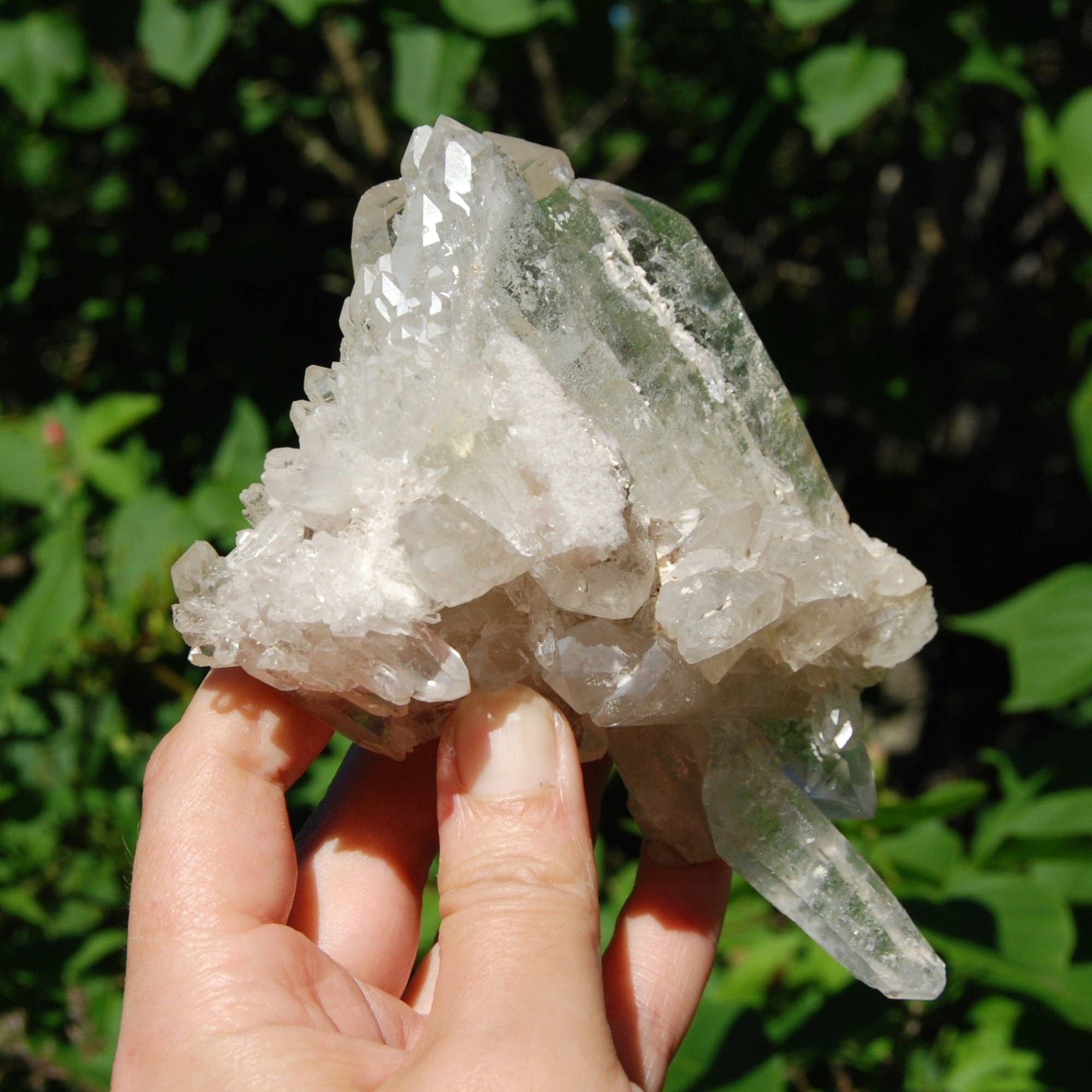 Caspar Curiosities - Wholesale Spiritual Stone/Crystal - 5.75in Ornate DT ET Clear Quartz Crystal Stacked Tabby Chain2