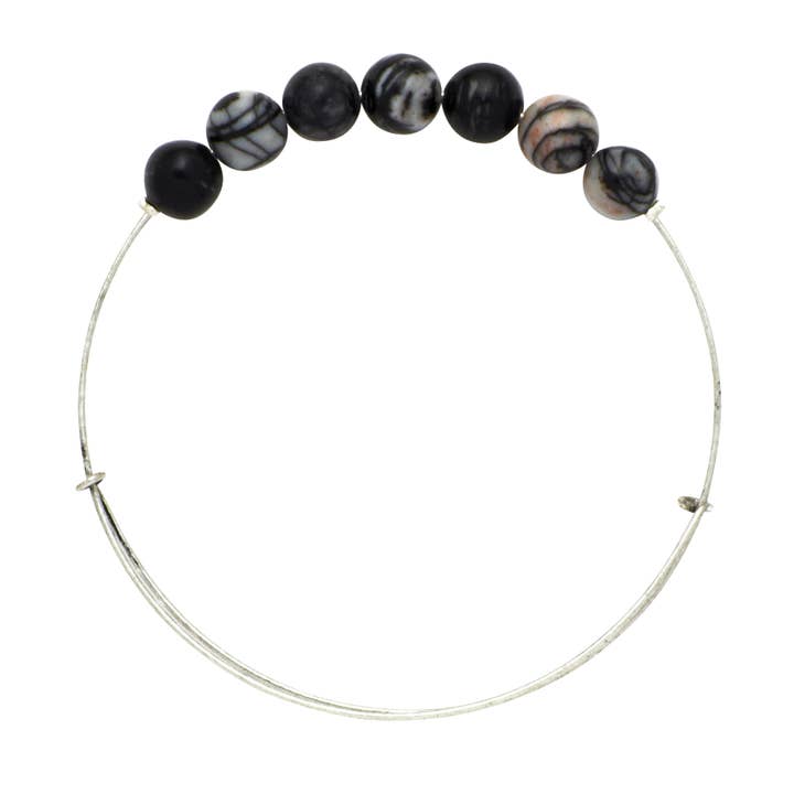 "Obsidian" Large Stone Wire Bangle for wholesale by BOPS WHOLESALE