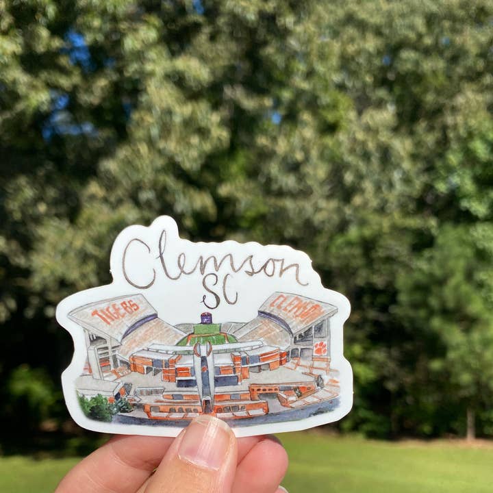 Death Valley, Clemson, SC University Stadium Vinyl Sticker for wholesale by Grace Langdon Art
